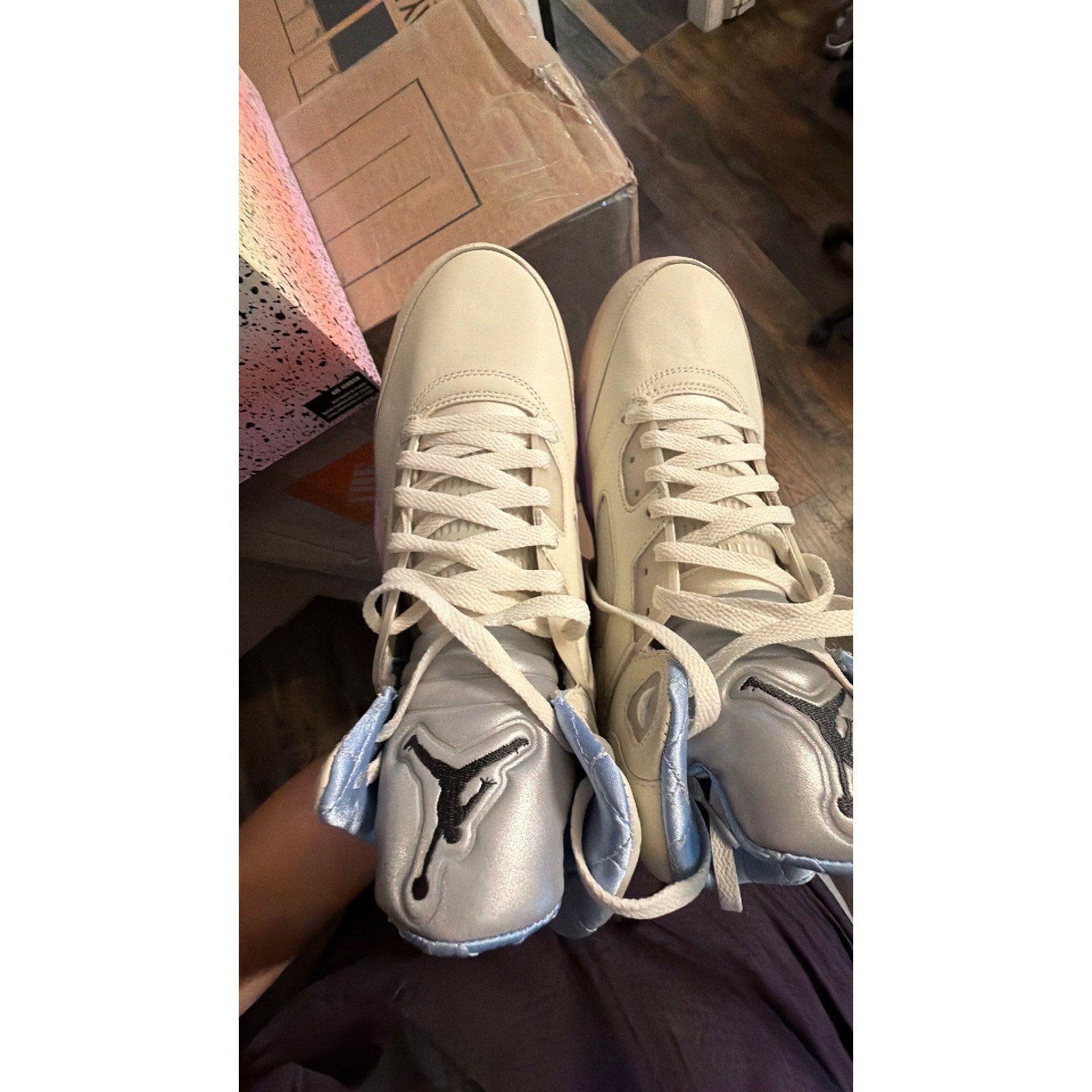 1283 Jordan Air 5 Retro Sp X Dj Khaled Sail Washed Yellow-Violet Star