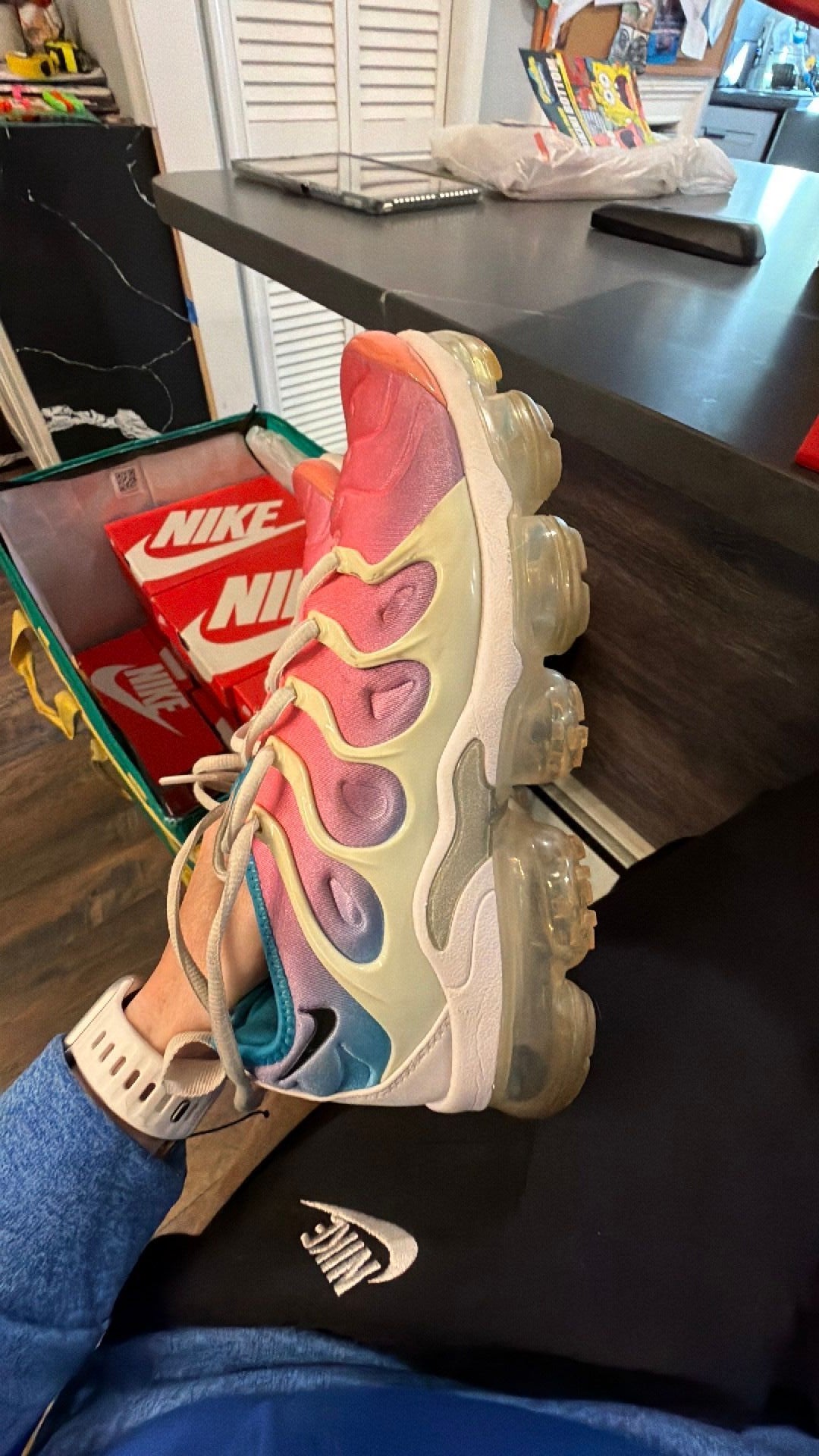 1387 Nike Air VaporMax Plus sneakers in a vibrant "Lava Glow" colorway