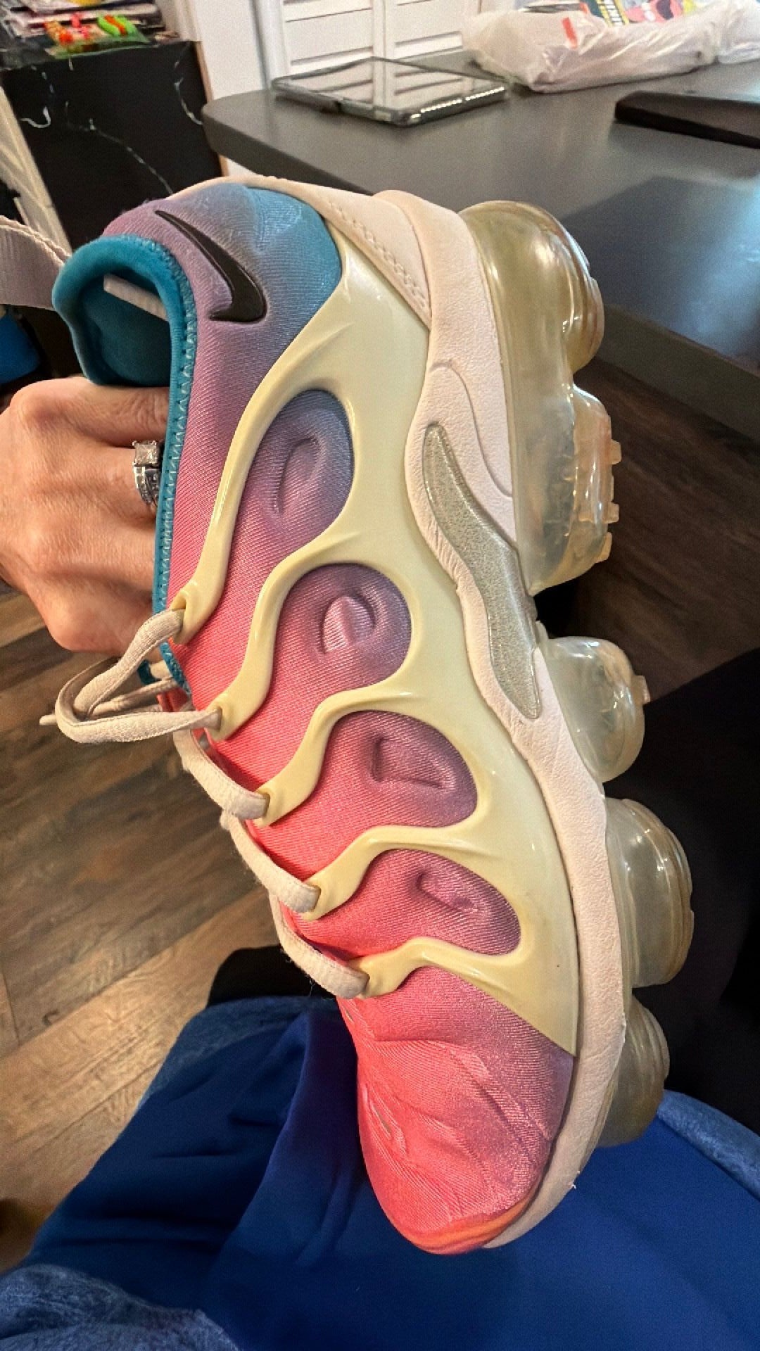 1387 Nike Air VaporMax Plus sneakers in a vibrant "Lava Glow" colorway
