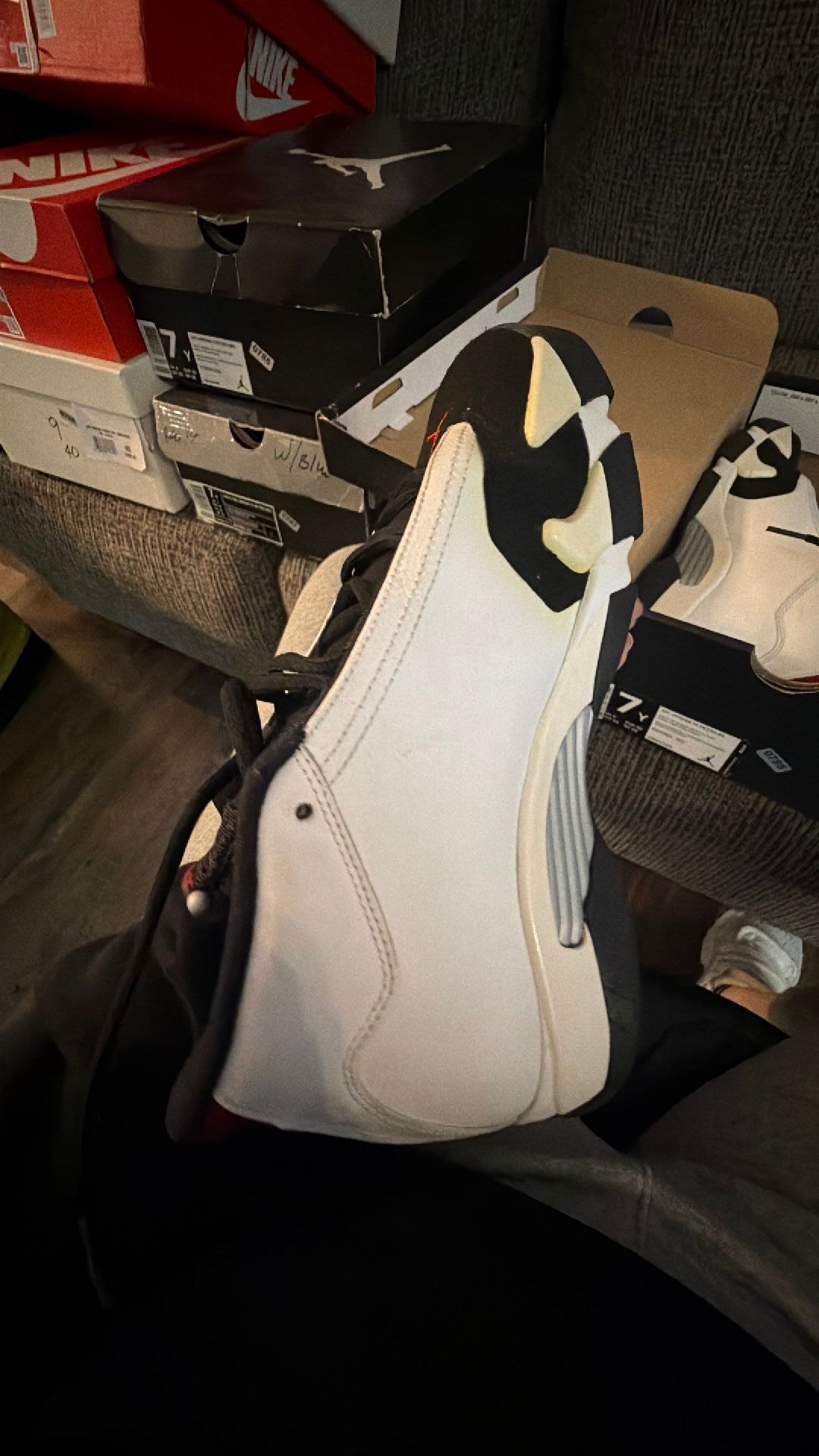 0785 2014 Nike Air Jordan 14 Retro BG Black Toe 654963 102 White/Black-Varsity sz 7y