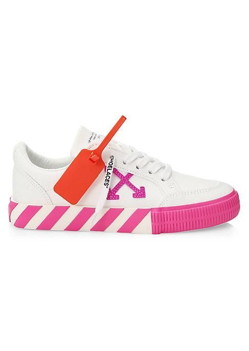 0960 Off-White Women's Arrow Low-Top Neon Canvas Sneakers - White Fuchsia - Size 40 (10)